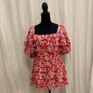 NWT Strut  & Bolt Floral Ruffle Mini Dress - Red and‎ Pink $78 On Tag